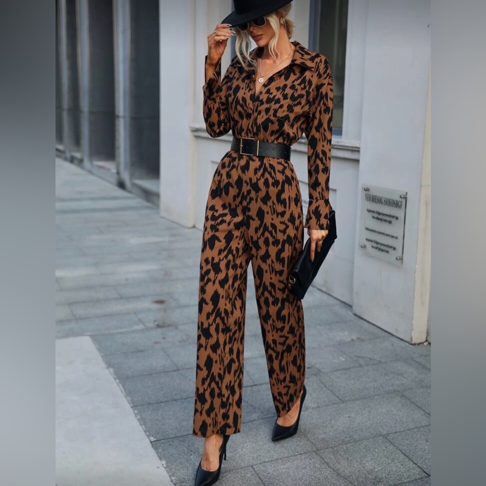 Leopard Print Jumpsuit with Black Belt